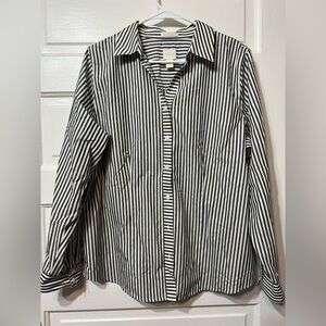 Chicos grey and white striped shirt